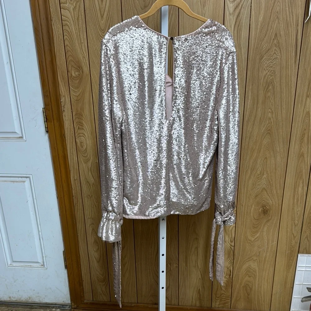 C/MEO Collective Pink Sequin Long Sleeve Blouse Rose Gold Medium